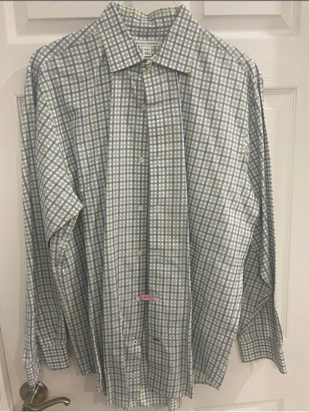 Banana Republic Light Green & Blue Windowpane Dress Shirt